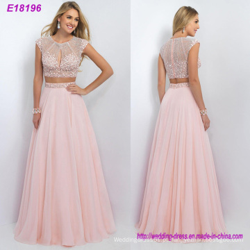 New Fashion Two Pieces Long Elegent Pink Chiffon Evening Dress Atacado